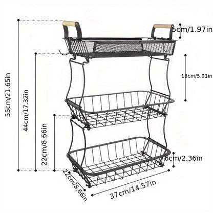 Opbergmand – Opbergbox – Organizer – Kastmand – Opbergsysteem – 3 Laags Carbon Staal – Houten Handvatten – Duurzaam & Ruimtebesparend – 37x22x55 cm