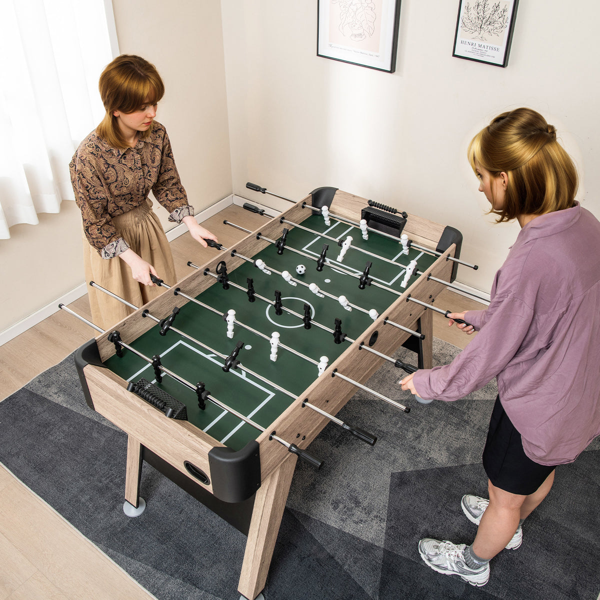 137.16cm Foosball Table, Arcade Soccer Game Table with 2 Balls & 26 Players, 2 Bead Style Scorers, Heavy Duty Foosball Table with Adjustable Leg Levelers