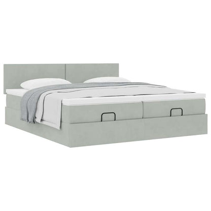 Bedframe – Bed – Bed Stevig – Slaapbed – Opbergbed – Lichtgrijs Velvet – 160x200 cm – Stevig Massief Hout – Ottoman Opbergruimte