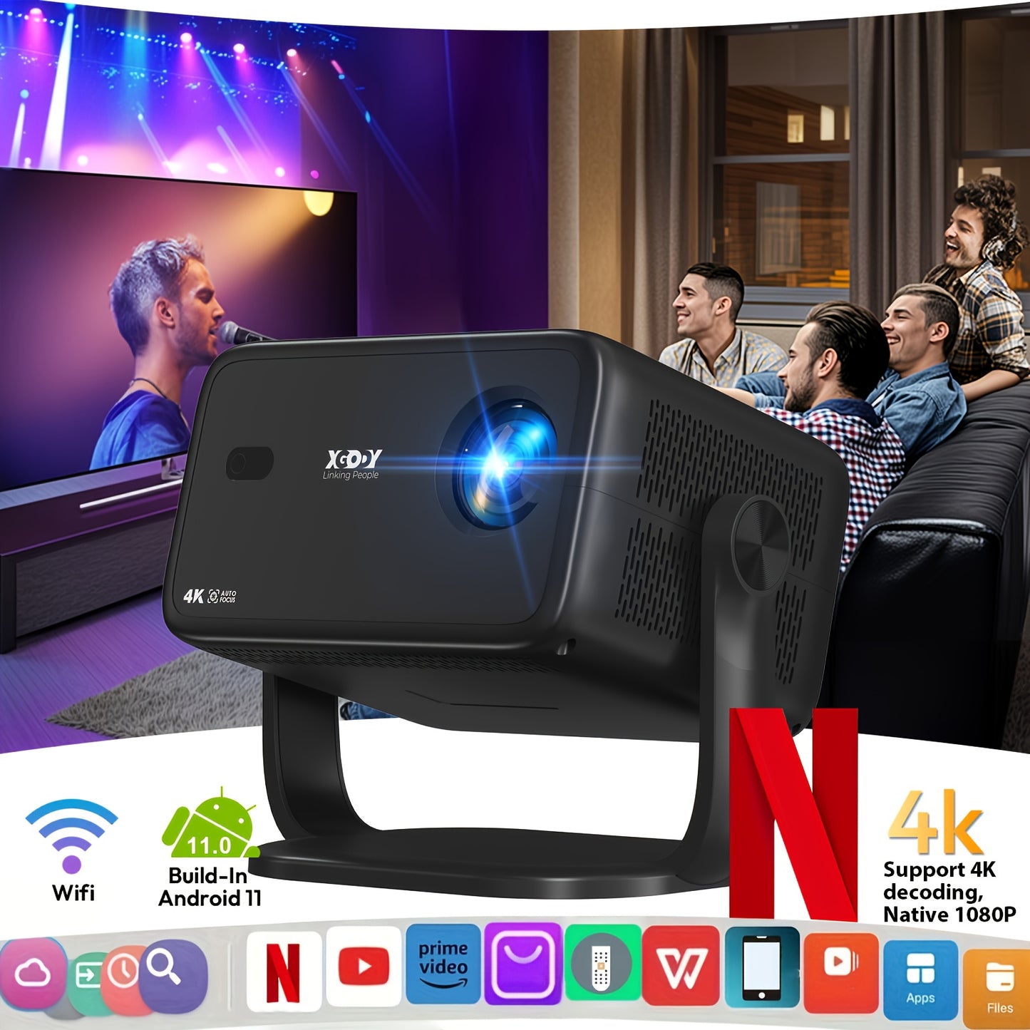 Led Projector – Mini Beamer – Draagbare Projector – Home Cinema – Multimedia Projector – Full HD 1920x1080 – 500 ANSI Lumen – Android 11 WiFi 5G