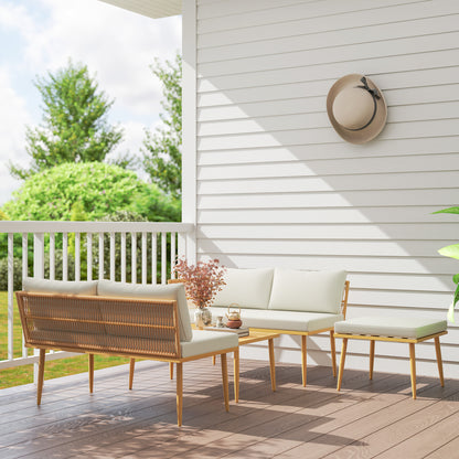 Modulaire Tuinset – Loungeset – Buitenmeubelset – Loungehoek – Balkonset – Weerbestendig Staalframe – Afneembare Splash-Resistente Kussens – Naturel Hout