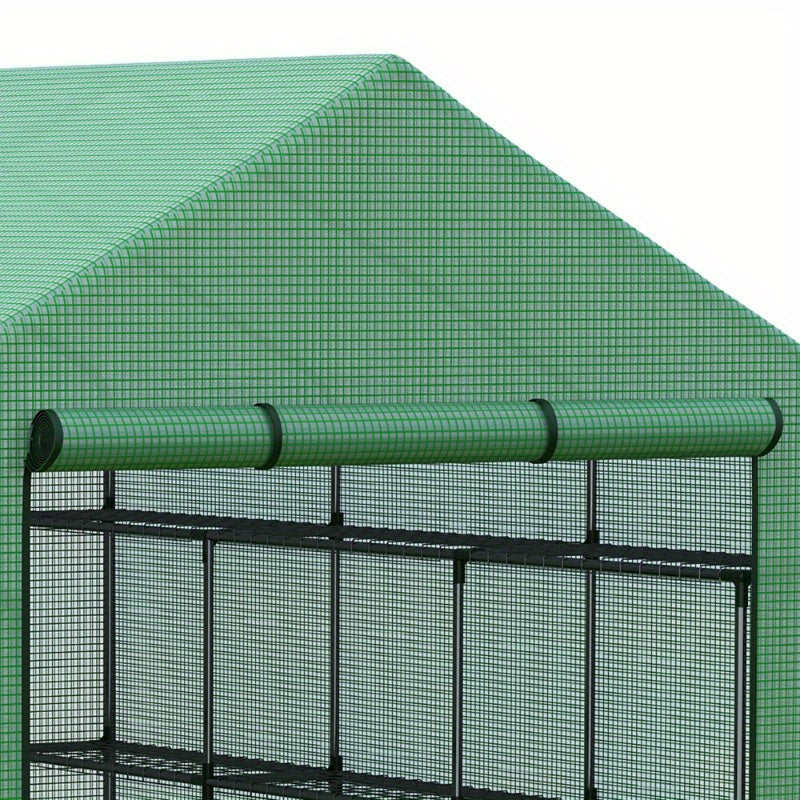 Walk-in Kas – Tuinkas – Broeikas – Kweekkas – Serre – 8 Planken – Duurzaam Groen Stalen Frame – PE Plastic Afdekking