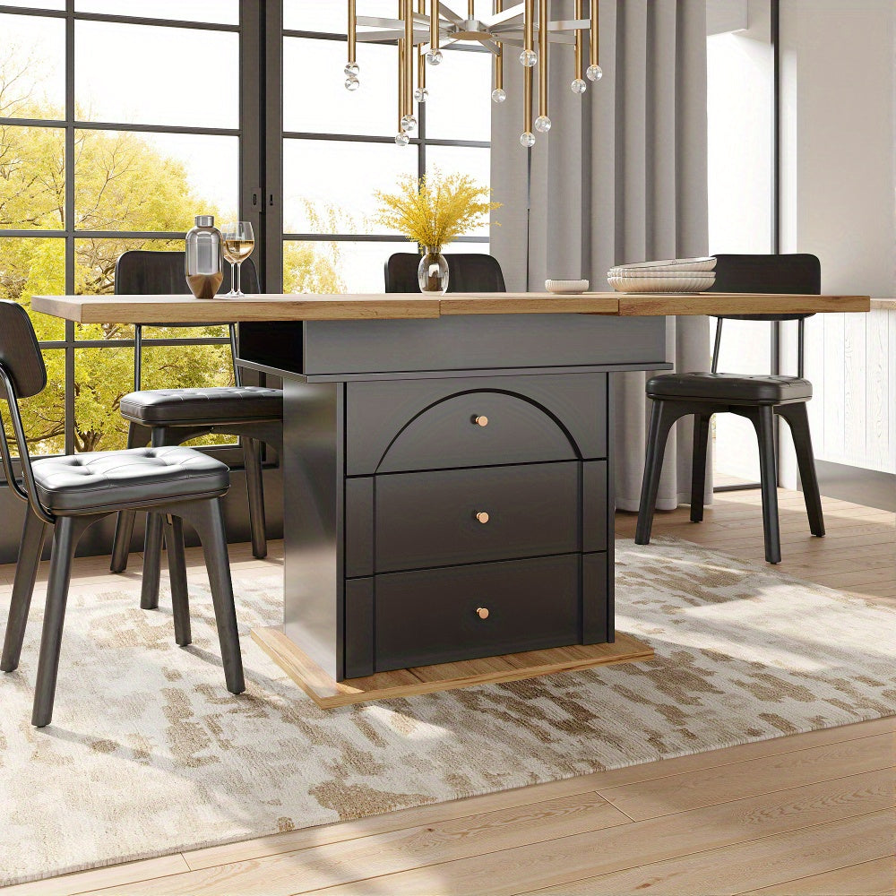 Extendable Dining Table - Space-Saving Retractable Kitchen Table with Cabinet Door Design, Foldable for 4-6 People, Heavy-Duty Wooden Construction, Modern Minimalist Black Finish, Easy Assembly, Ideal for Small Spaces, Apartm