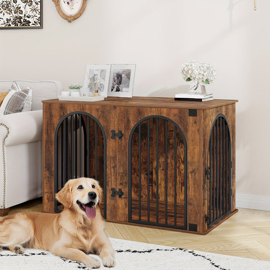 Dog Cage Furniture, 108 Cm Dog Crate For Home, 3 Doors, Arched Door, Modern Indoor Dog Crate For Dogs, Side Table, Heavy-Duty Dog Cage, 108 X 64 X 76 Cm, Vintage Brown