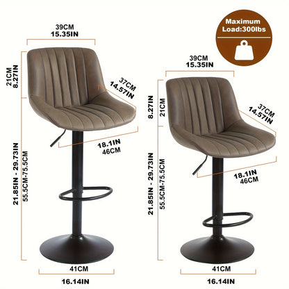 Barkrukken – Barstoelen – Keukenkrukken – Ontbijtbarstoelen – Draaistoelen – Set van 2 – Verstelbare Hoogte – PU-Leren Zitting Bruin