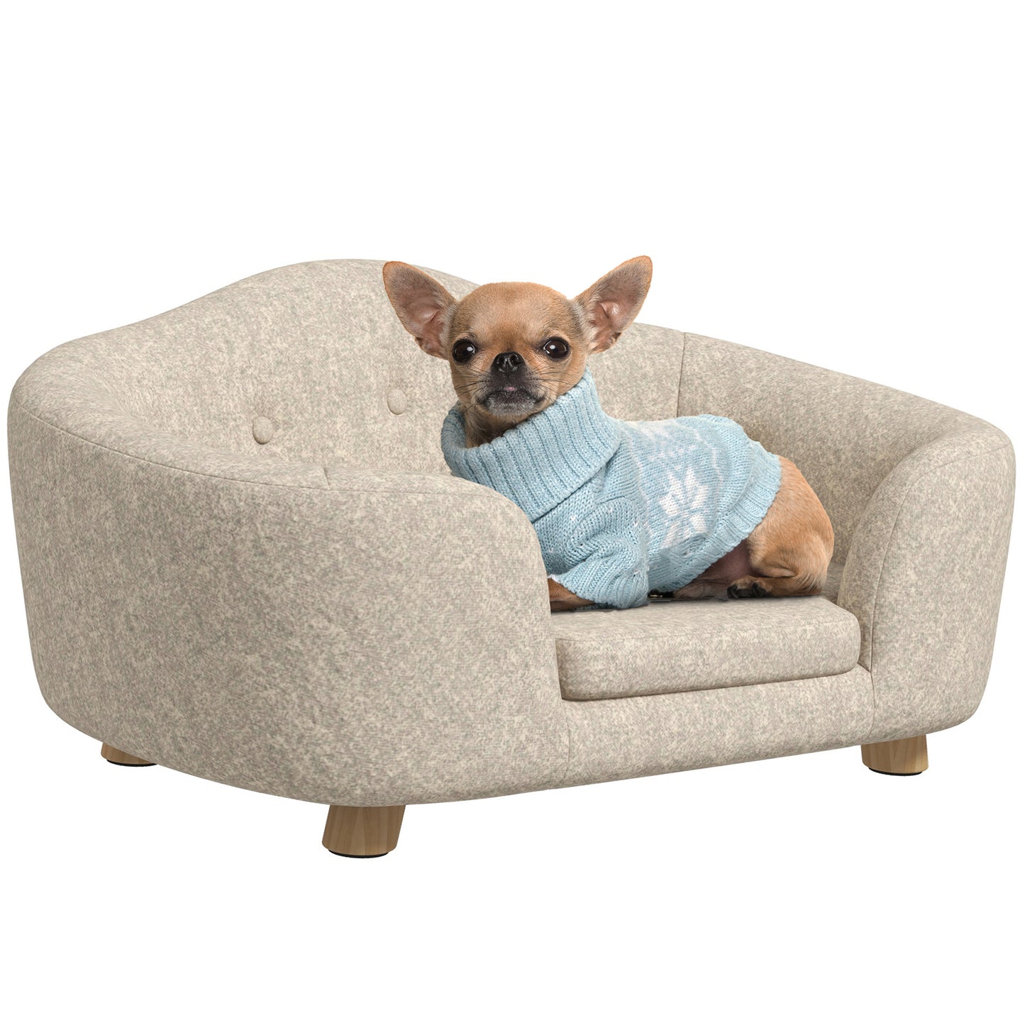 Hondenbed – Hondenmand – Hondenkussen – Huisdierenbed – Kattenbed – Pluche Kussen – Stevig Dennenhouten Frame – 70 x 47 x 30 cm – Crème Wit