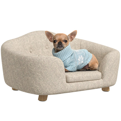 Dierenbank – Huisdierenbank – Hondensofa – Kattenbed – Dierenbed – Crème Wit – Zachte Pluche Kussenlaag – Stevig Massief Dennenhouten Frame
