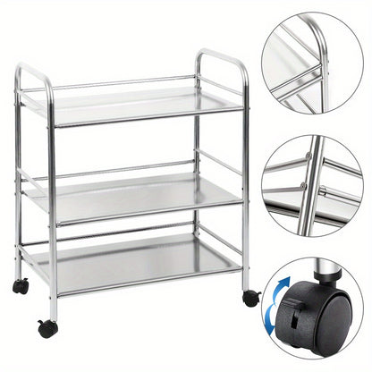 Opberwagen – Opbergwagen – Opbergrek – Werkplaatswagen – Verrijdbare Kar – 3-laags Metalen Frame – Soepele Wielen – 61x36x75 cm – Stevig & Duurzaam