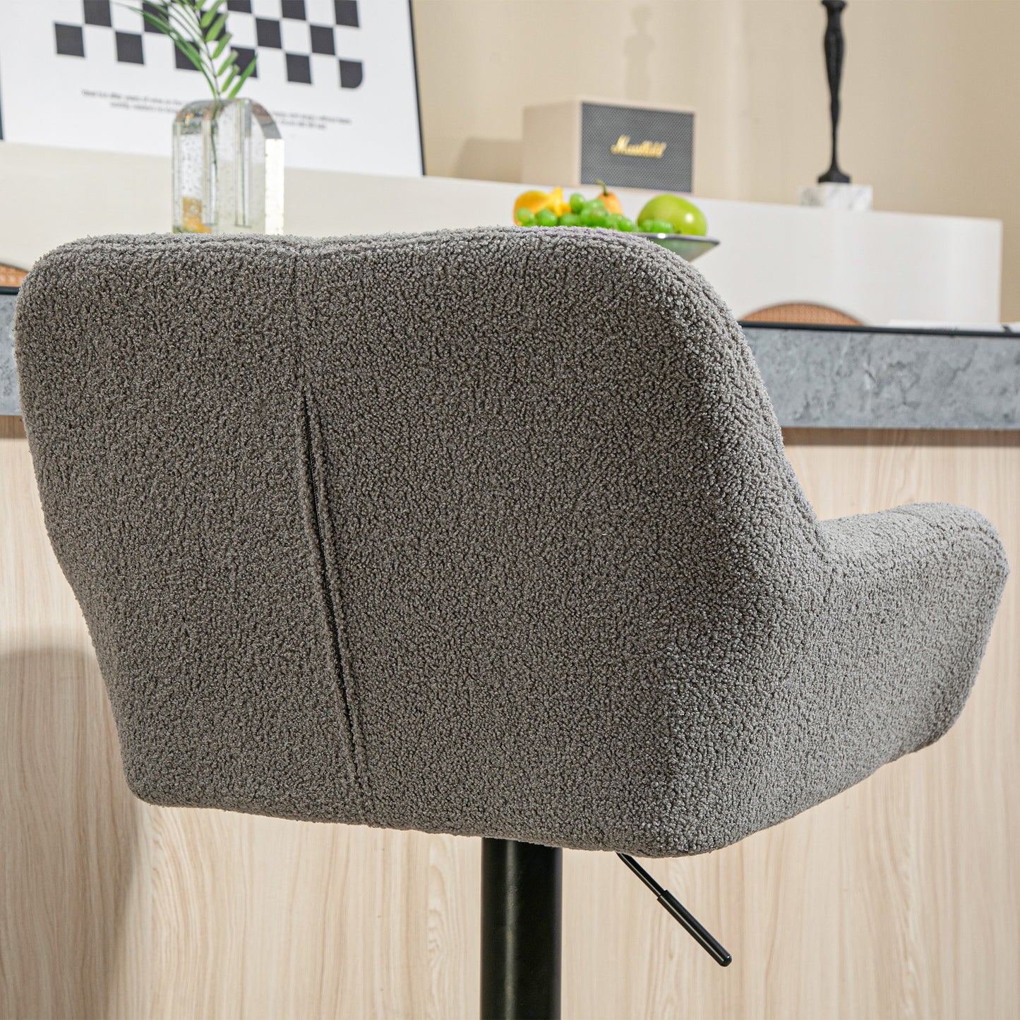 Barkrukken – Barstoelen – Krukken – Hoge Stoelen – Keukenkrukken – Verstelbare Zithoogte – Zachte Fleece Bekleding – Set van 2 – Retro Design Grijs Zwart