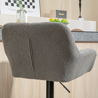 Barkrukken – Barstoelen – Krukken – Hoge Stoelen – Keukenkrukken – Verstelbare Zithoogte – Zachte Fleece Bekleding – Set van 2 – Retro Design Grijs Zwart