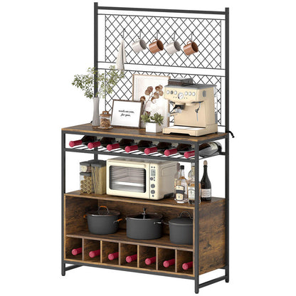 Wood Spice Rack Kitchen Shelf with Work Surface & Cabinet Door Storage - 5-Hook Hanging System, Space-Saving Vertical/under-Cabinet Unit for Spices, Pots, Pans - Compact Square Shelf (Compatible with Small Kitchens)