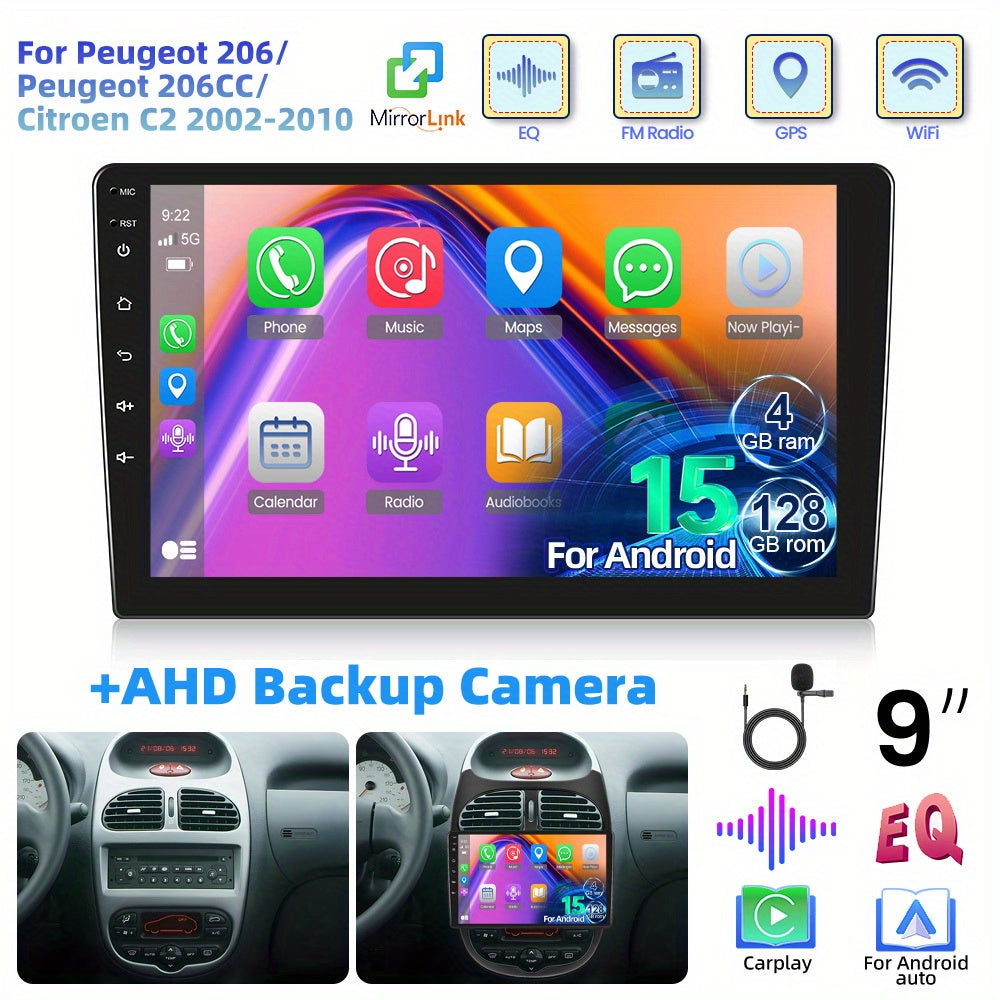 Android 2-DIN Autoradio – Multimedia Systeem – Navigatie Radio – Touchscreen Radio – Carplay Autoradio – 9 Inch Scherm – 4GB RAM 128GB Opslag – Draadloos CarPlay & Achteruitrijcamera