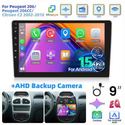 Android 2-DIN Autoradio – Multimedia Systeem – Navigatie Radio – Touchscreen Radio – Carplay Autoradio – 9 Inch Scherm – 4GB RAM 128GB Opslag – Draadloos CarPlay & Achteruitrijcamera
