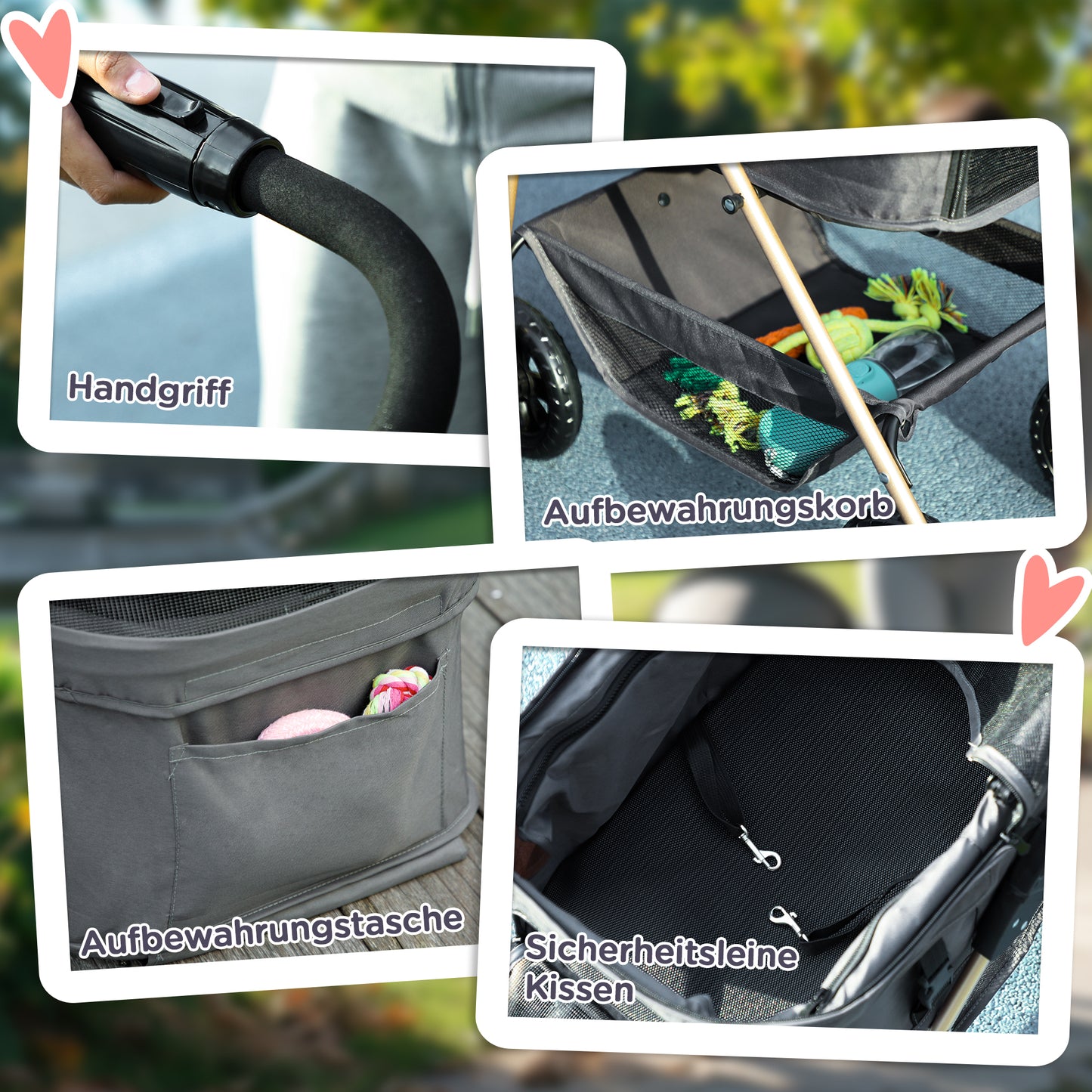 3-in-1 Dierenwagen – Huisdierwagen – Hondenbuggy – Kattenwagen – Draagbare Dierenwagen – Grijs – Opvouwbaar Met Veiligheidsharnassen – Duurzaam 600D Oxford Polyester