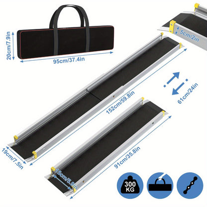 Wheelchair Ramp Telescopic Ramps Telescopic Rail Door Threshold Aluminum Threshold Ramp Wheelchair Ramp Door Threshold Ramp Load Capacity 300 Kg, Silver