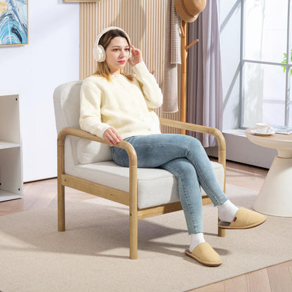 Fauteuil – Stoel – Relaxfauteuil – Loungestoel – Witte Gestoffeerde Fauteuil – Rubberwood Frame – Queen Anne Rugleuning – Foamgevulde Armleuningen – Eenvoudige Montage