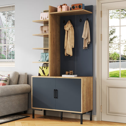 Halmeubelset – Kapstok – Garderobekast – Halmeubel – Entremeubel – Modern Design – Verstelbare Legplank – Metalen Poten – Compact 100×40×190,5 cm – Houtlook Grijs