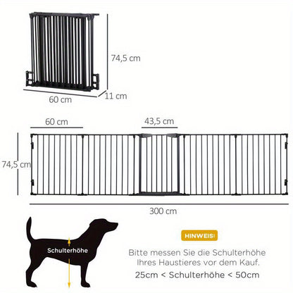 2-in-1 Pet Playpen, Foldable Safety Gate, Metal, 300 x 3 x 74.5cm, Black, Foldable Playpen, Pet Playpen for Dogs, Foldable Pet Play Pen, Pet Containment, Indoor Pet Enclosure, Spacesaving Pen, Compact Playpen, Durable Playpen