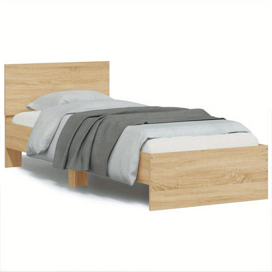 Sonoma Oak Single Bed Frame with Headboard, 90x190cm - Sturdy Slat Support Platform, Contemporary Style, Ideal for Bedroom, Bed Room Decor
