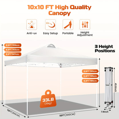 3.05x3.05meter Pop-up Tent, Party Canopy, Folding Gazebo, with 4 Detachable Side Walls, Portable Bag, Sandbag And Ground Stake, Height Adjustable, Easy to Install, Suitable for Weddings, Camping, Gardens, Market Stalls, Outdo