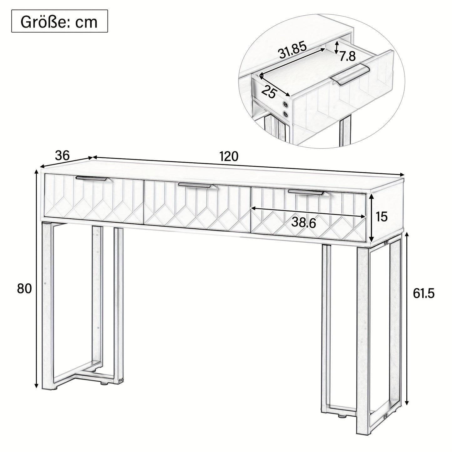 Haltafel – Entreetafel – Bijzettafel – Opbergtafel – Gangtafel – Modern Design – Met Metalen Frame en Verstelbare Voetjes