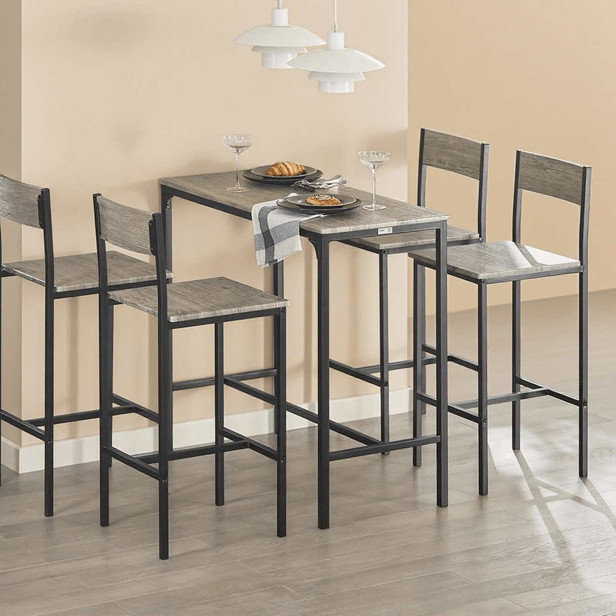 Barset – Bartafelset – Bistroset – Statafel – Barkrukken – Compact 100x45x87 cm – MDF Tafelblad met Zwart Stalen Frame