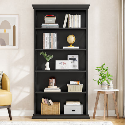 Boekenkast – Boekenplank – Vakkenkast – Opbergkast – Stellingkast – Zwart – 5 Laags – Massief Hout Met Metaal – Open Achterkant – Stevig & Compact