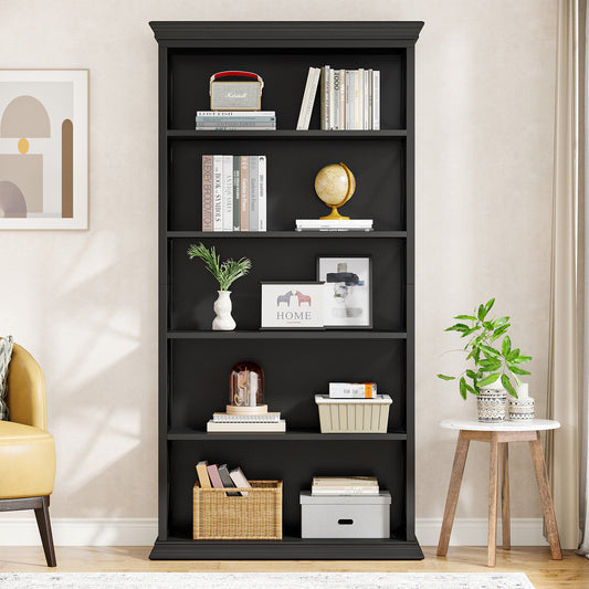 Boekenkast – Boekenplank – Vakkenkast – Opbergkast – Stellingkast – Zwart – 5 Laags – Massief Hout Met Metaal – Open Achterkant – Stevig & Compact