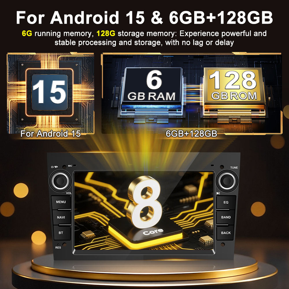 Autostereo – Autoradio – Multimedia Systeem – Double Din – Carplay Android Radio – 7-Inch Touchscreen – Android 15 OS – 6GB RAM 128GB Opslag