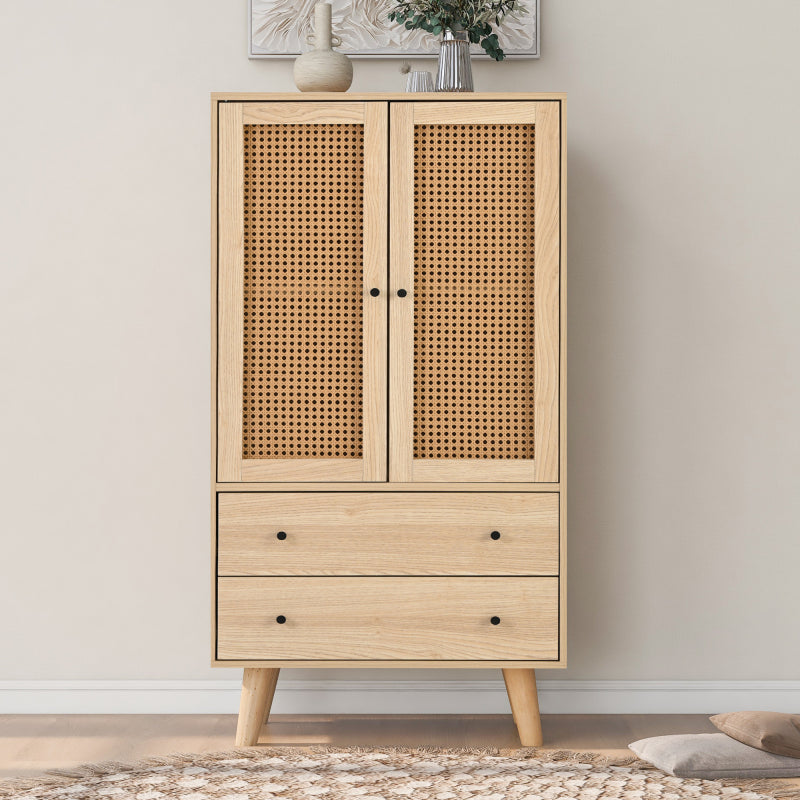 Kast – Dressoir – Opbergkast – Sideboard – Buffetkast – Eikenkleurig Spaanplaat Met Massief Dennenhouten Poot – 2 Deuren En 2 Lades – 60x40x120 cm