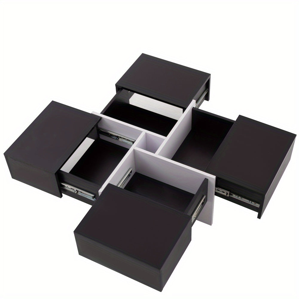 Salontafel – Koffietafel – Woonkamertafel – Opbergtafel – Larentafel – Zwart-wit – Stevige Metalen Constructie – 4 Ruime Lades
