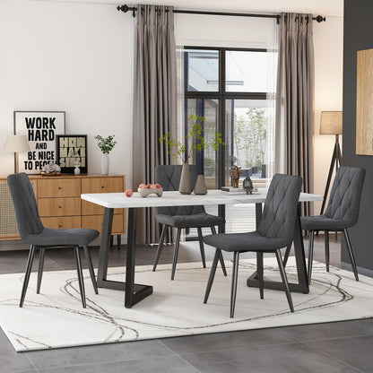 Eetkamerstoelen – Stoelen – Dinersets – Zithoeken – Stoelenset – Donkergrijs – Metalen Frame – Linnen Zitting – Ergonomisch Ontwerp – Stevige A-vormige Poten