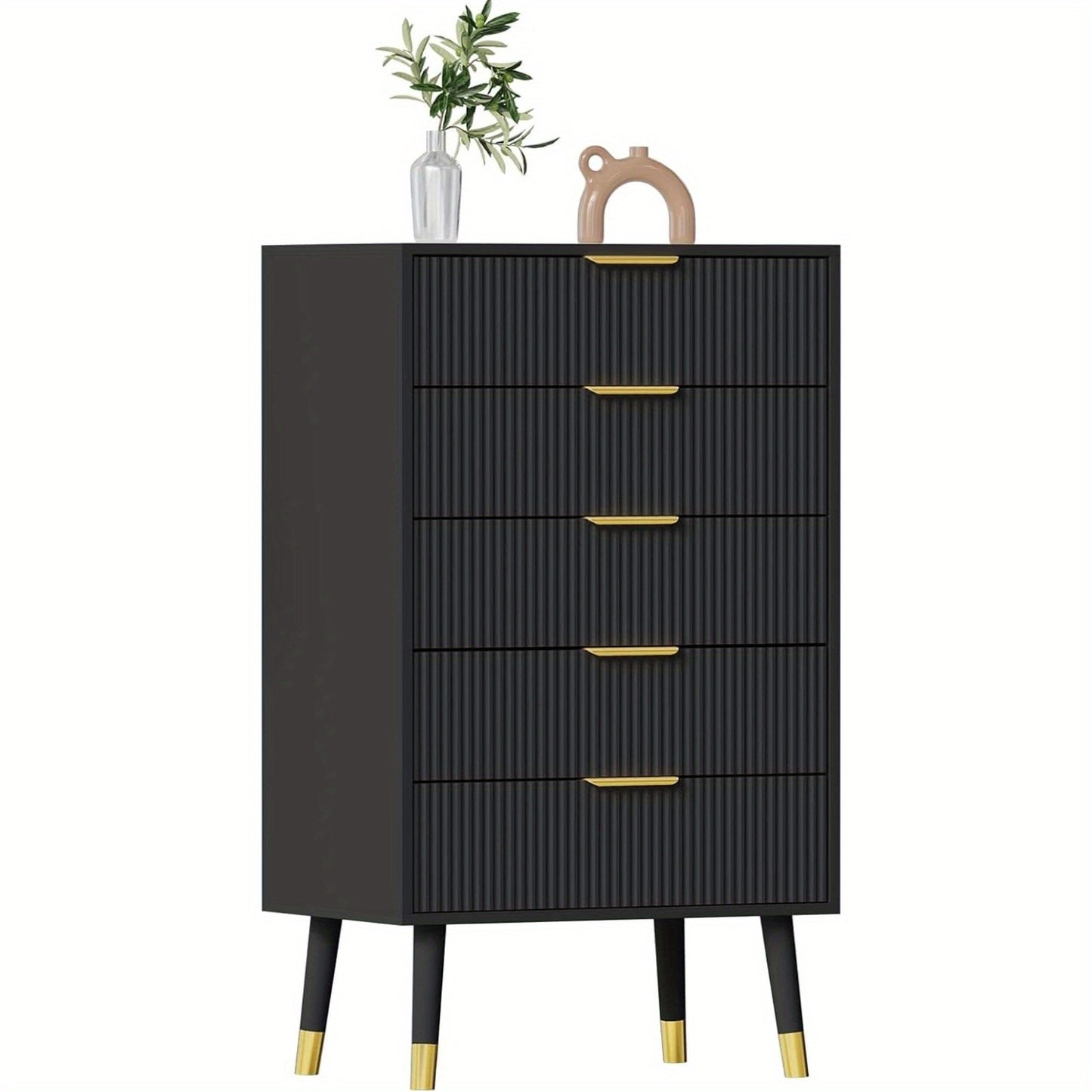 Ladekast 5 Lades – Ladekasten – Dressoir – Opbergkast – Nachtkastje – Zwart MDF – Compact 60x40x105 cm – Modern Minimalistisch Design