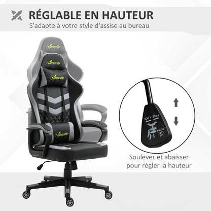 Gamingstoel – Bureaustoel – Gamestoel – Werkstoel – Kantoorstoel – Ergonomisch Design – Verstelbare Hoogte – Afneembare Hoofdkussen – Lendensteun – Zwart-Grijs