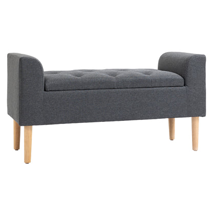 Opbergkist – Opbergbank – Opbergbox – Opbergbak – Opbergmeubel – Chesterfield Design – Ruime Opbergruimte 81,5x35,5x18 cm – Polyester Bekleding Linnenlook Grijs