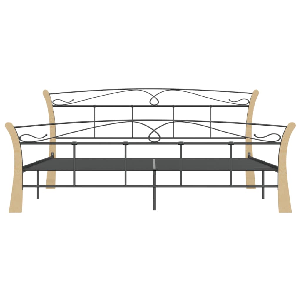 Bedframe – Bedframe Metalen Frame – Tweepersoonsbed – Bedombouw – Slaapbank – 120x200 cm – Gepoedercoat Staal – Donker Hout Accent