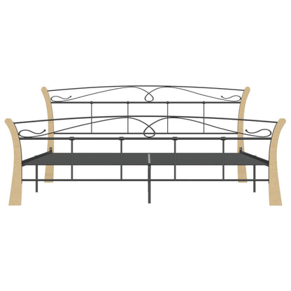 Bedframe – Bedframe Metalen Frame – Tweepersoonsbed – Bedombouw – Slaapbank – 120x200 cm – Gepoedercoat Staal – Donker Hout Accent