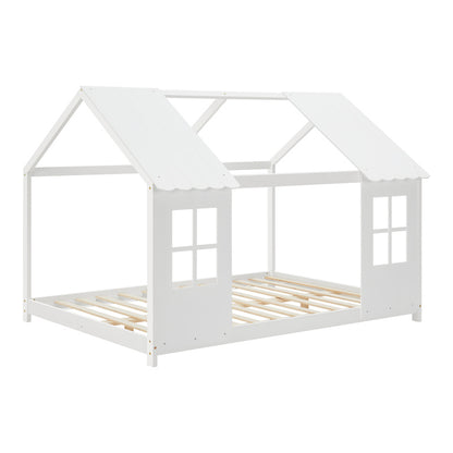Kinderbed – Huisjesbed – Kinderbedden – Eenpersoonsbed – Speelbed – Massief Hout – Semi-Open Ontwerp – 140x200 cm – Wit