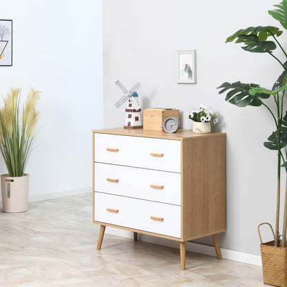 Ladekast Scandinavisch – Commode – Opbergkast – Dressoir – Schuifladenkast – Wit Met Houtlook – 3 Schuifladen – Anti-Kantelbeveiliging
