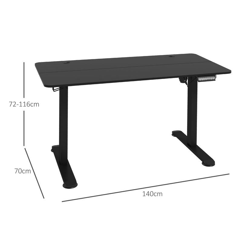 Hoog-laag bureau – Verstelbaar bureau – Zit-sta bureau – Computerbureau – Werkplek bureau – Handmatig verstelbaar – Houten blad 140x70 cm – Strak zwart design