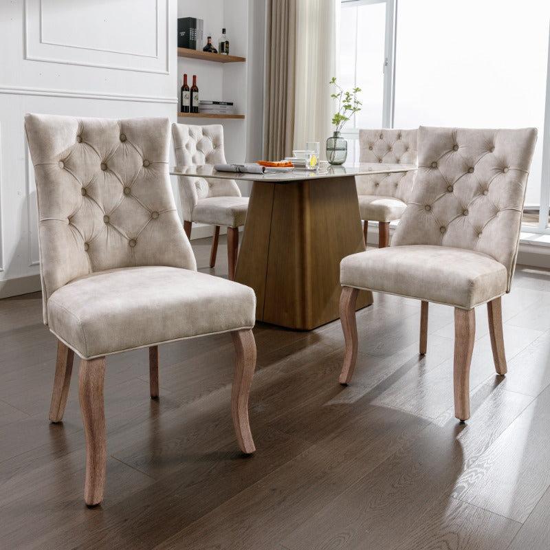 Eetkamerstoel – Stoel – Dinerenstoel – Zithoekstoel – Keukenstoel – Set Van 4 – Hoge Rugleuning – Fluwelen Beige Bekleding