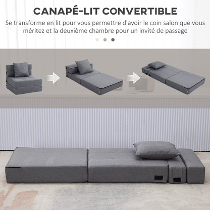 Sofa Bed – Slaapbank – Bedbank – Slaapstoel – Convertible Fauteuil – Grijs Stof – Removable Kussen – Comfortabel & Praktisch