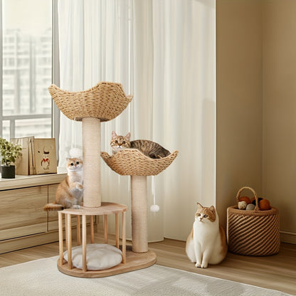 Kattenkrabpaal – Kattenboom – Krabpaal – Kattenmeubel – Klimpaal – 60x40x99 cm – Houten 3 Laags – Stabiel Antikantel Ontwerp