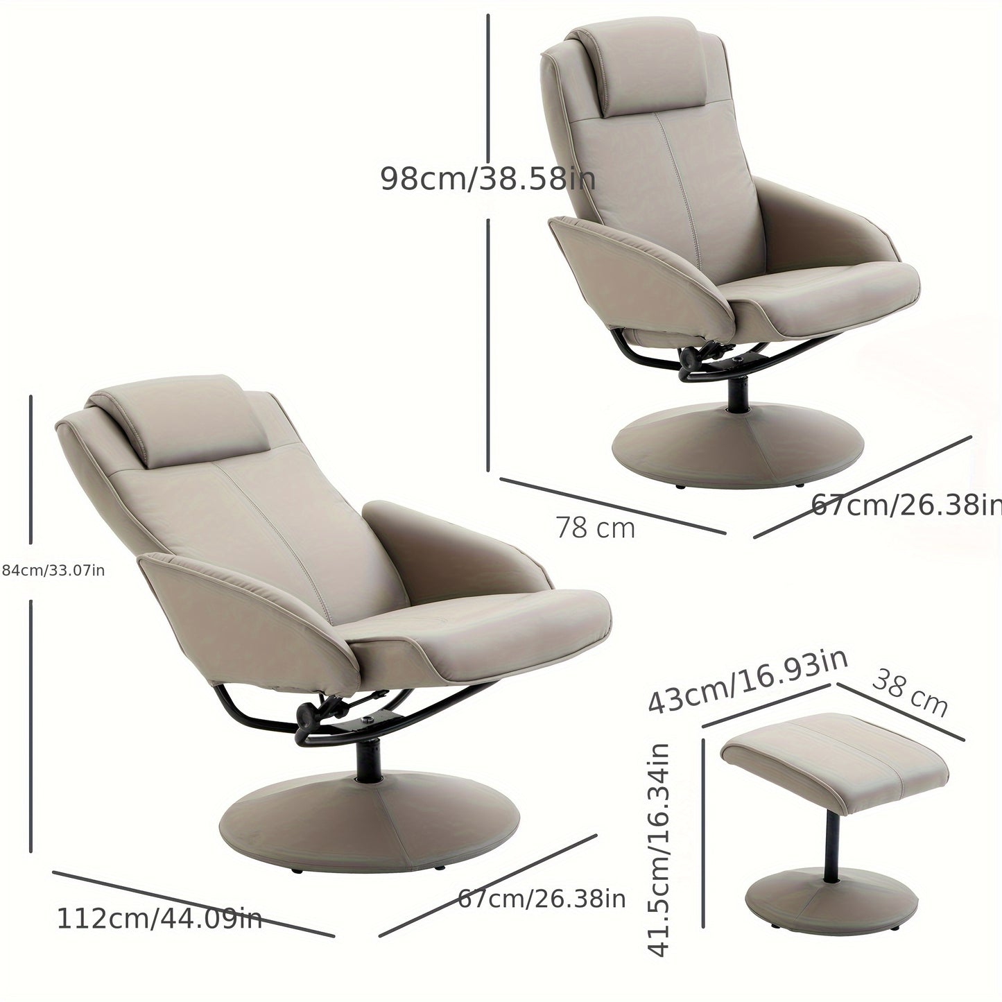 Draaifauteuil – Fauteuil – Loungestoel – Relaxstoel – Zithoekstoel – 360° Draaibaar – Verstelbare Voetensteun – Grijs Stof – Metaal – 78x71x101 cm