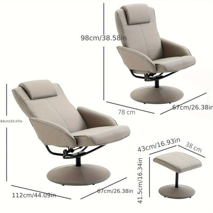 Draaifauteuil – Fauteuil – Loungestoel – Relaxstoel – Zithoekstoel – 360° Draaibaar – Verstelbare Voetensteun – Grijs Stof – Metaal – 78x71x101 cm