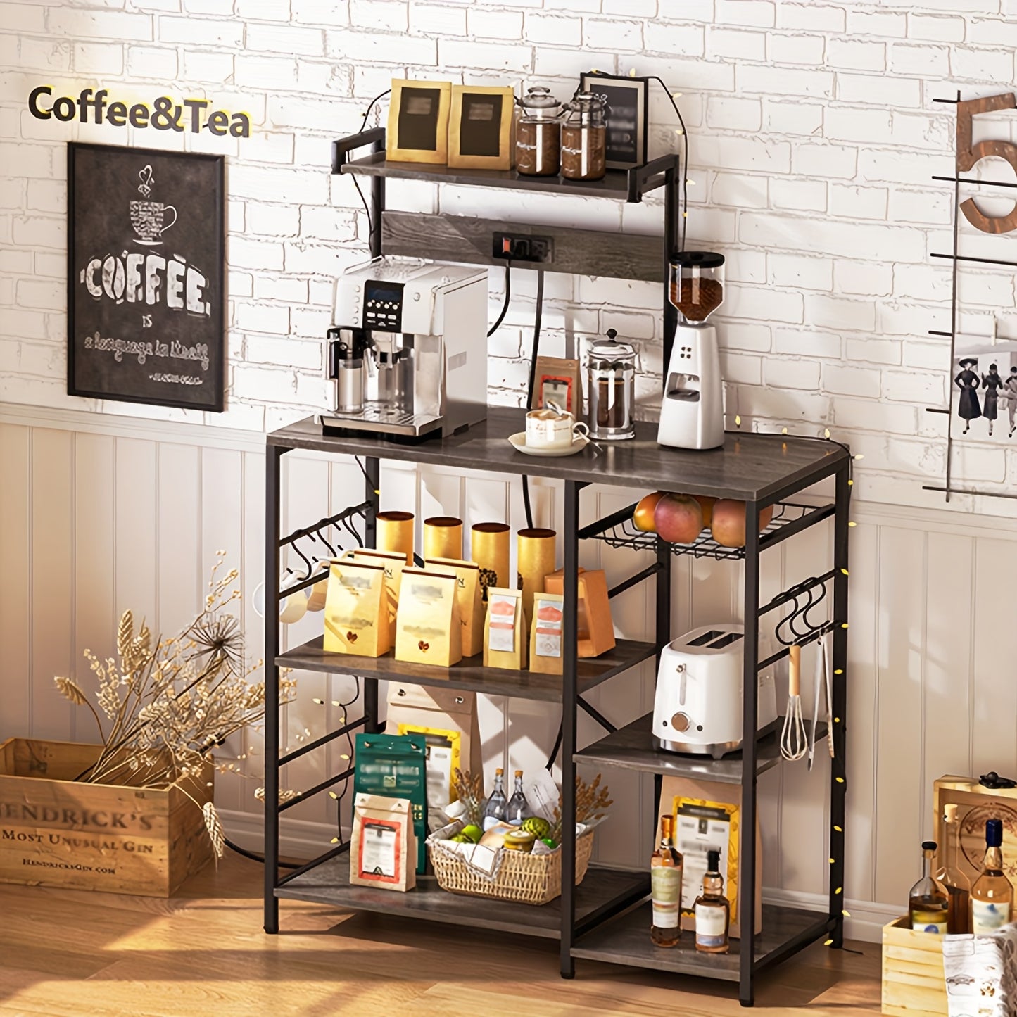 Keukenrek – Keukentrolley – Opbergrek – Keukenorganizer – Kast Organizer – Vier Lagen – Metalen Frame – Walnootkleurige Afwerking