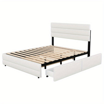 Platformbed – Tweepersoonsbed – Bedframe – Opbergbed – Slaapbed – Modern Beige – 140x200 cm – Met Opberglades – Stevige Duurzame Constructie