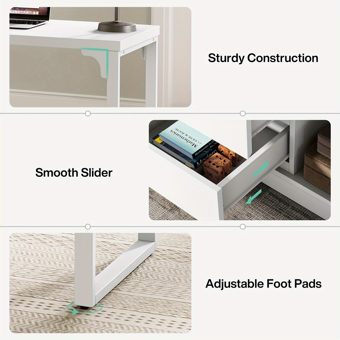 Bureau – Schrijftafel – Werktafel – Computertafel – Laptopbureau – Extra Lang 160 cm – 6 Opbergvakken – Ruim Werkblad – Stabiel Metalen Frame – Wit Houtkleurig Design