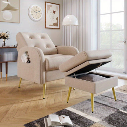 Verstelbare loungestoel – Relaxfauteuil – Recliner – Zitstoel – Loungechair – 3-standen rugleuning – Stevig metalen frame – Inclusief inklapbare voetsteun