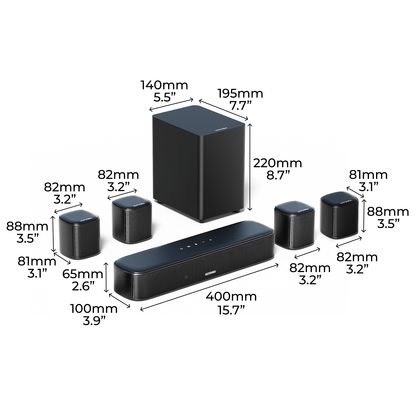 Soundbar – Surround Sound Systeem – Home Cinema Speaker – Draadloze Luidspreker – Subwoofer – 7.1 Kanaals – 330W Piekvermogen – App Bediening